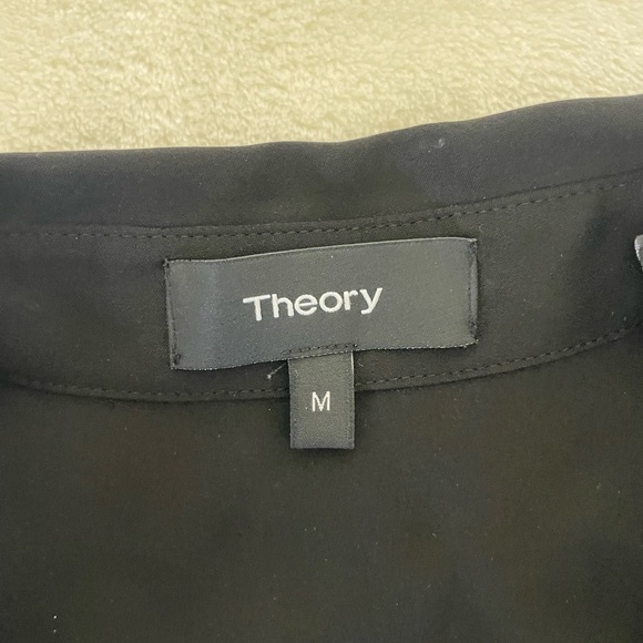 Theory Women's Black Button Down Silk Sleeveless Shirt - Picture 3 of 7